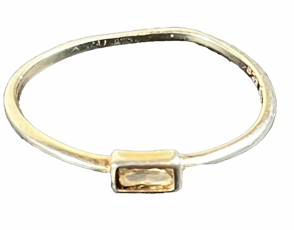 Vintage CU Dainty Band Ring 925 Sterling Silver w Emerald Cut CZ Stamped Sz 7.9